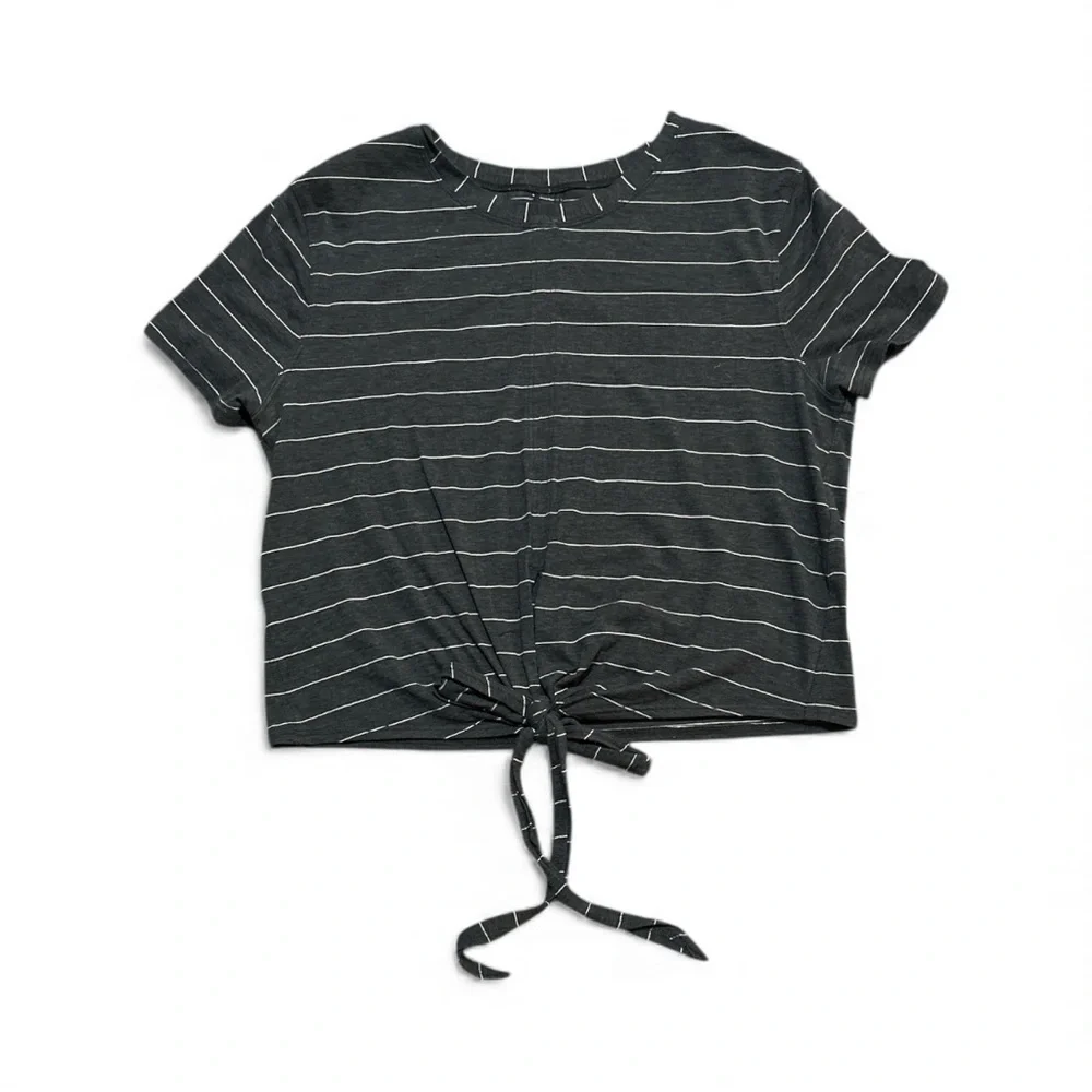 Lululemon Time To Restore Striped Tie Back Cropped Twist Short Sleeve Shirt